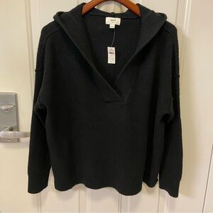 Black V Neck Sweater with Hood